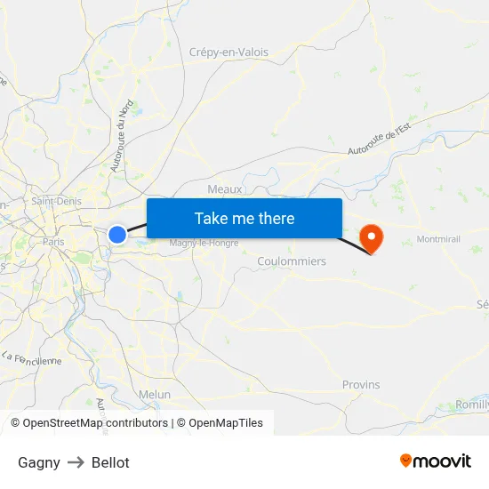 Gagny to Bellot map