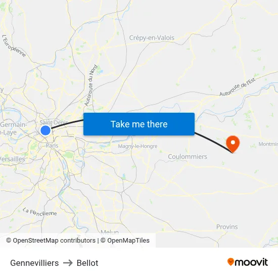 Gennevilliers to Bellot map