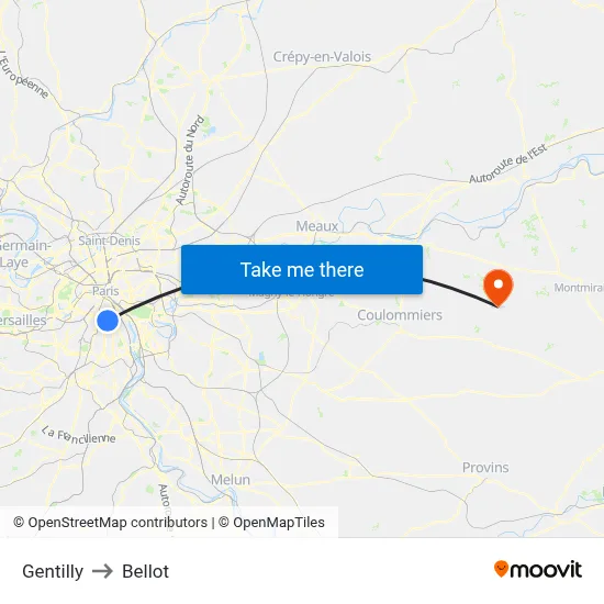Gentilly to Bellot map