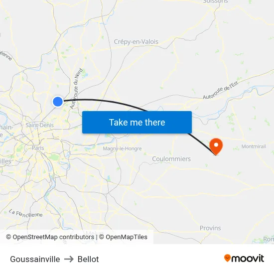 Goussainville to Bellot map