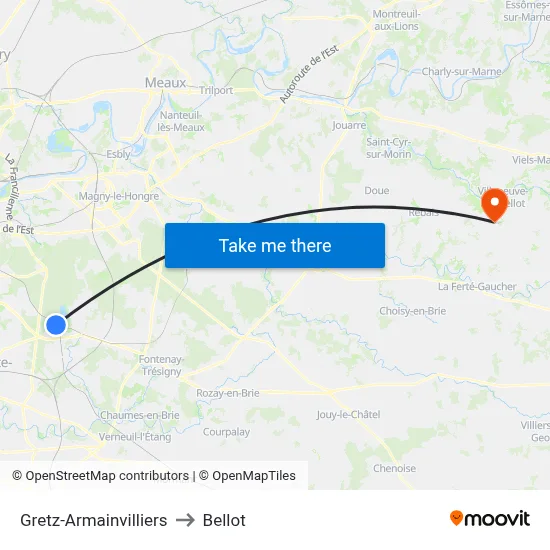 Gretz-Armainvilliers to Bellot map
