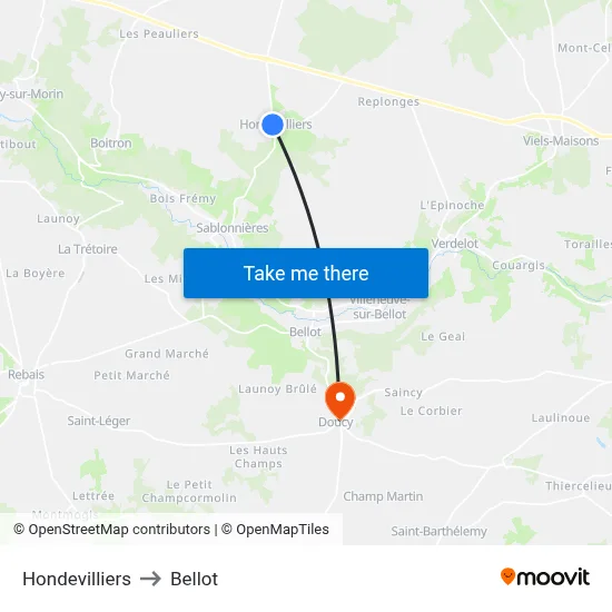 Hondevilliers to Bellot map