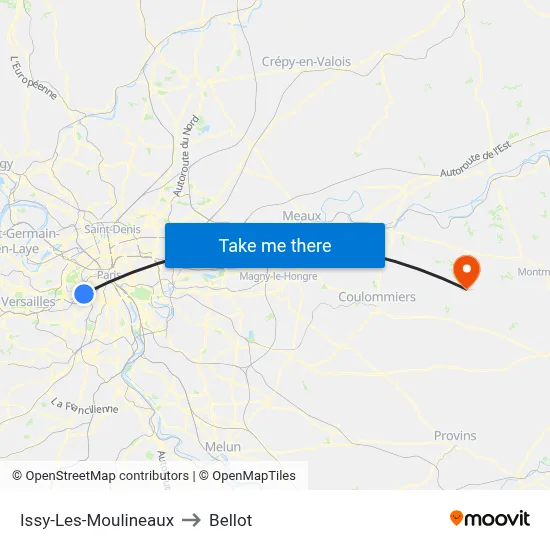 Issy-Les-Moulineaux to Bellot map