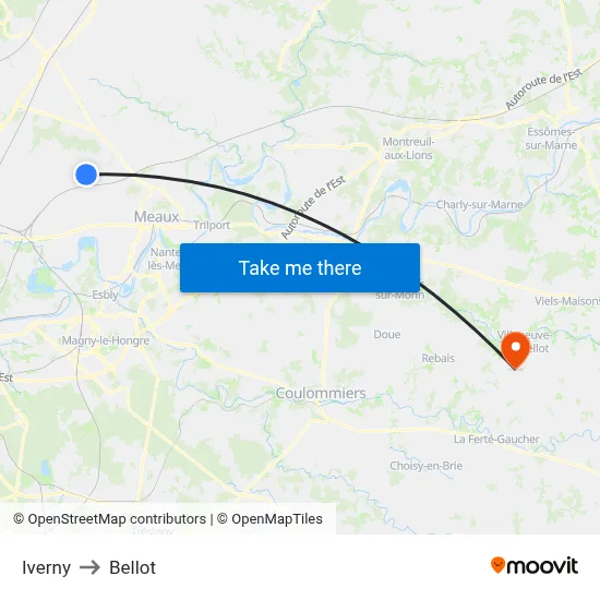 Iverny to Bellot map