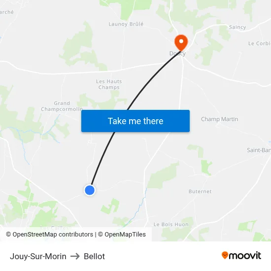Jouy-Sur-Morin to Bellot map
