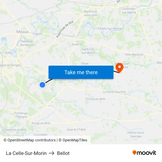 La Celle-Sur-Morin to Bellot map