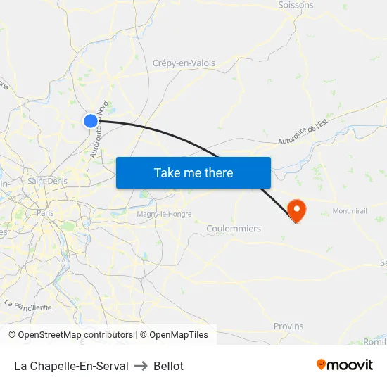 La Chapelle-En-Serval to Bellot map