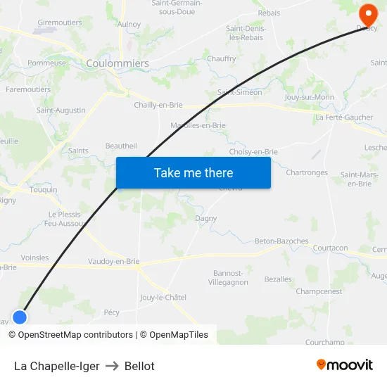 La Chapelle-Iger to Bellot map