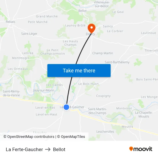 La Ferte-Gaucher to Bellot map