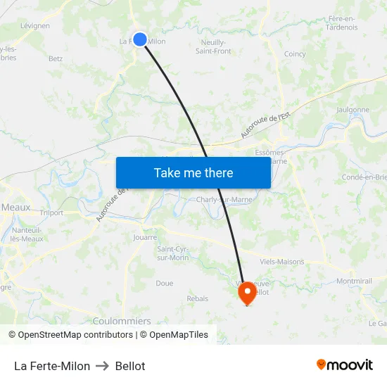 La Ferte-Milon to Bellot map