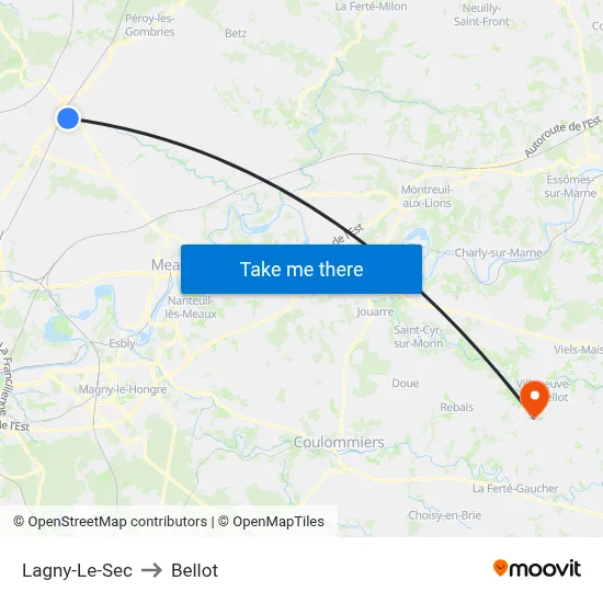 Lagny-Le-Sec to Bellot map