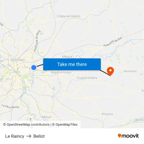 Le Raincy to Bellot map