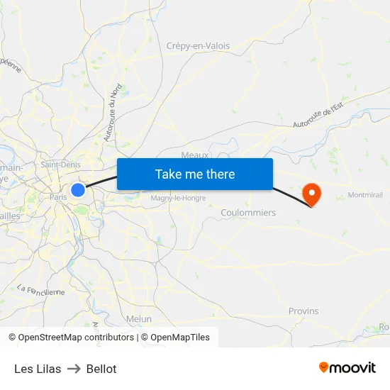 Les Lilas to Bellot map