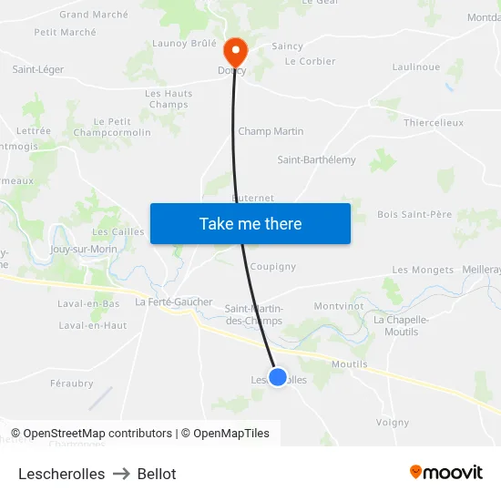Lescherolles to Bellot map