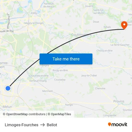 Limoges-Fourches to Bellot map