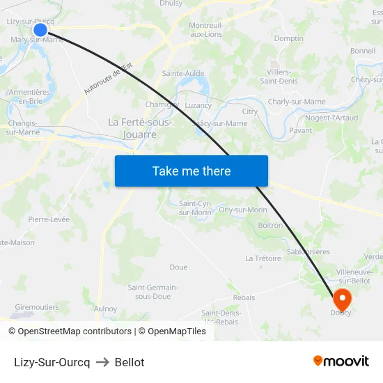 Lizy-Sur-Ourcq to Bellot map