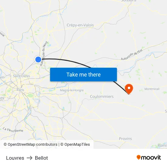 Louvres to Bellot map