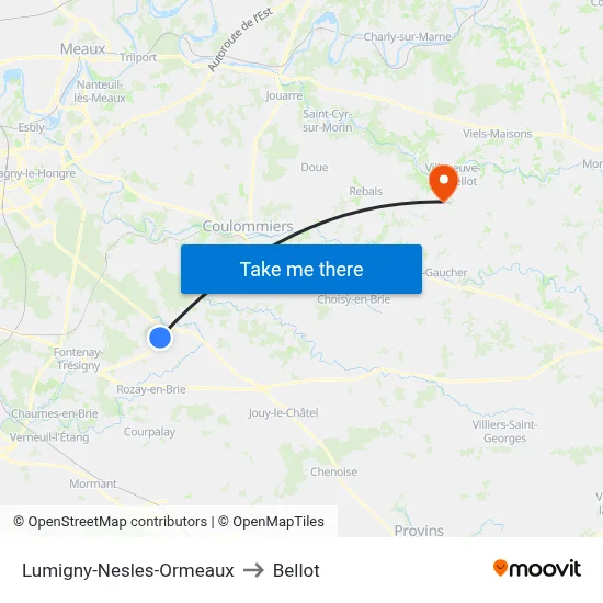 Lumigny-Nesles-Ormeaux to Bellot map