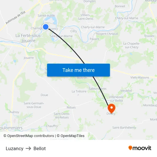 Luzancy to Bellot map