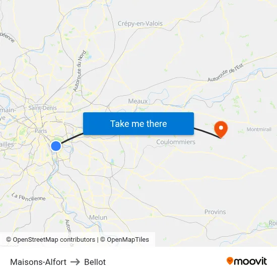 Maisons-Alfort to Bellot map