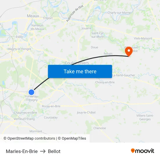 Marles-En-Brie to Bellot map