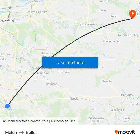 Melun to Bellot map