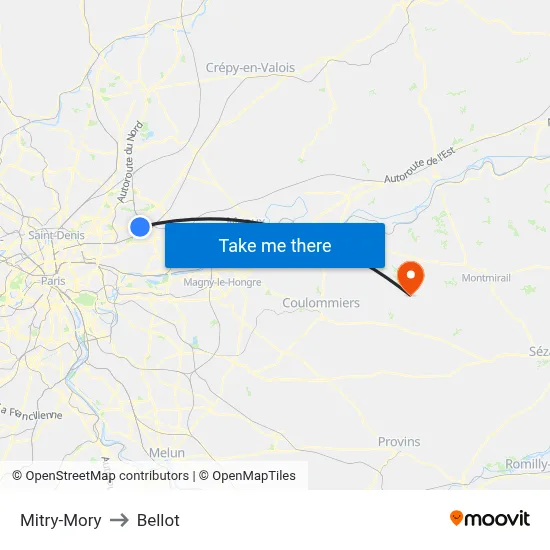 Mitry-Mory to Bellot map