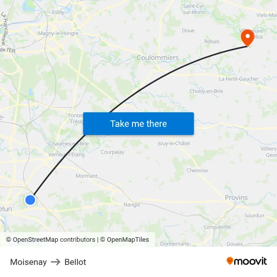 Moisenay to Bellot map