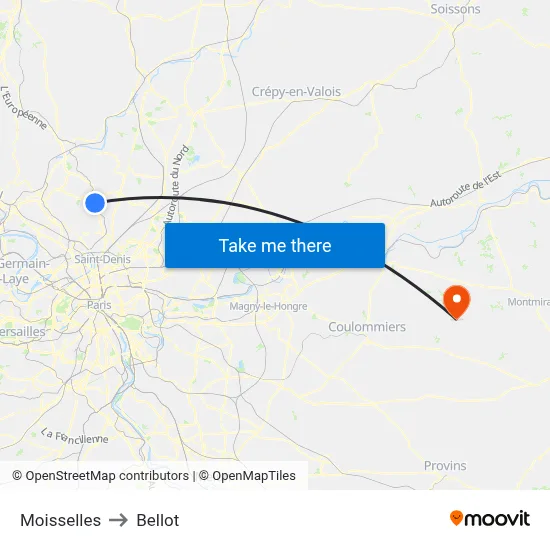 Moisselles to Bellot map