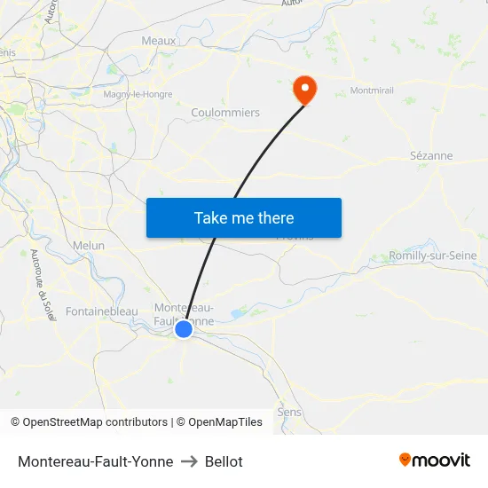 Montereau-Fault-Yonne to Bellot map