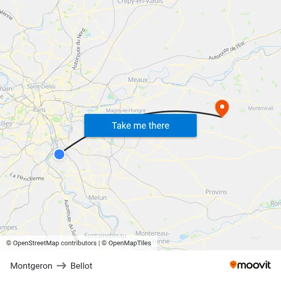 Montgeron to Bellot map