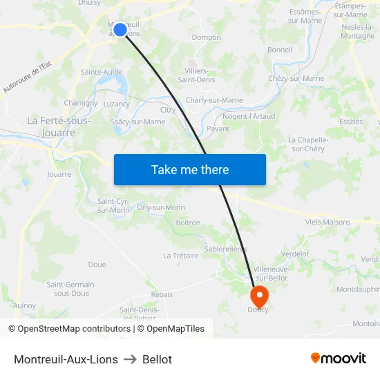 Montreuil-Aux-Lions to Bellot map