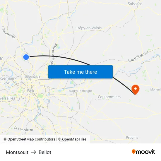 Montsoult to Bellot map