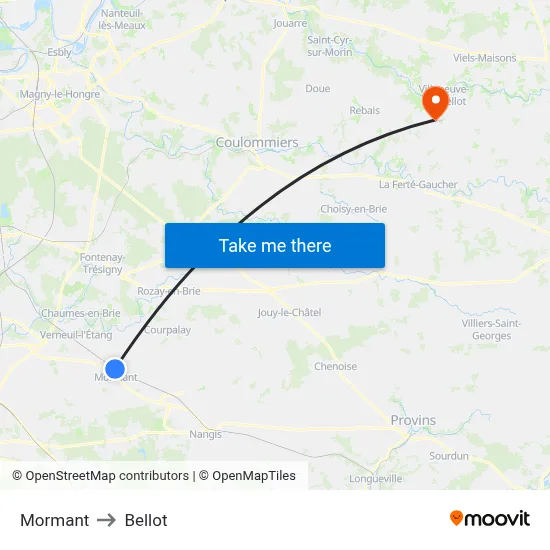 Mormant to Bellot map