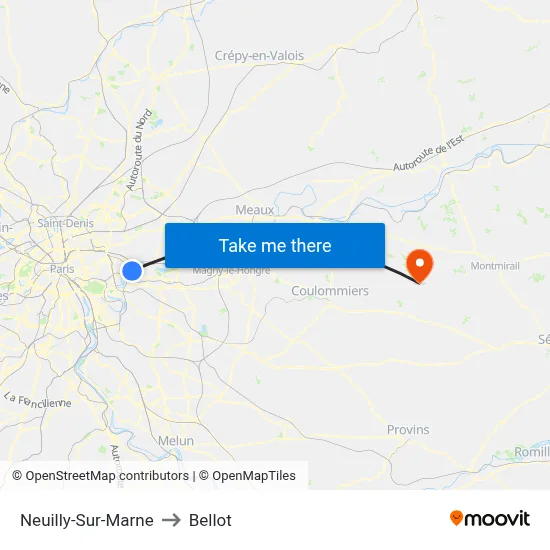 Neuilly-Sur-Marne to Bellot map