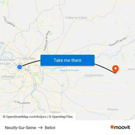 Neuilly-Sur-Seine to Bellot map