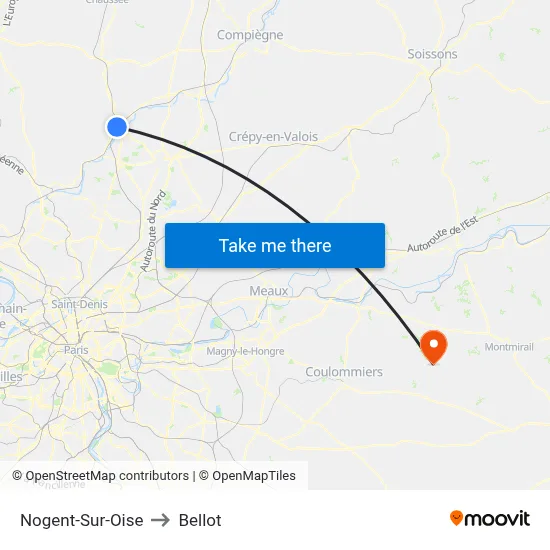 Nogent-Sur-Oise to Bellot map