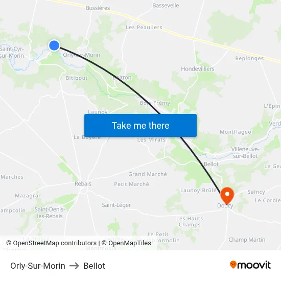Orly-Sur-Morin to Bellot map