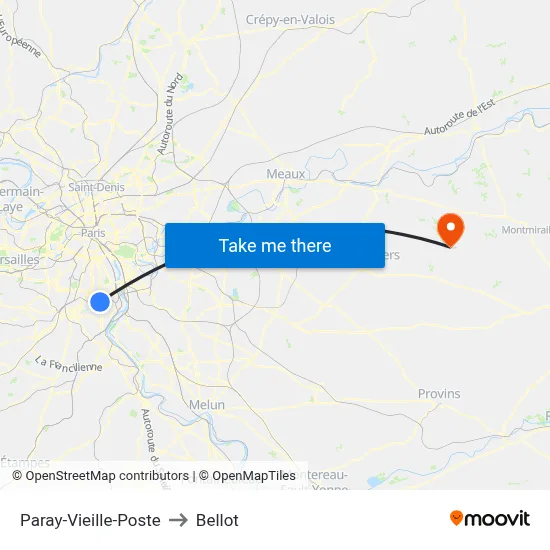 Paray-Vieille-Poste to Bellot map