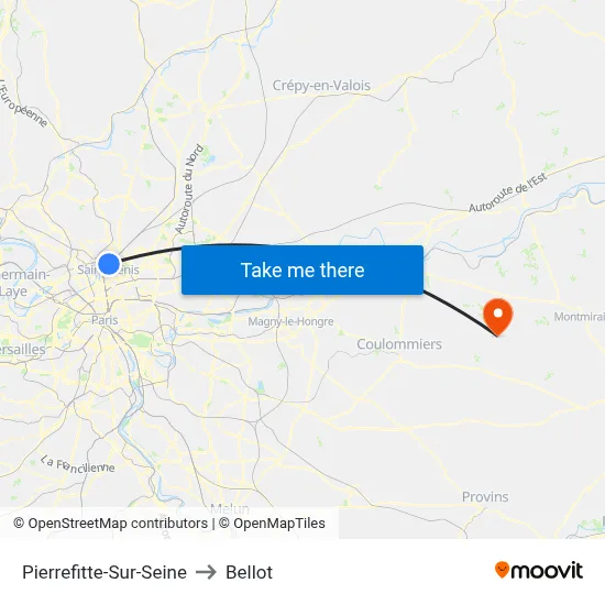 Pierrefitte-Sur-Seine to Bellot map