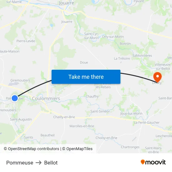 Pommeuse to Bellot map