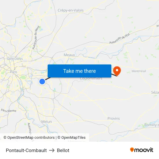 Pontault-Combault to Bellot map