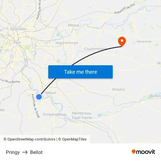 Pringy to Bellot map
