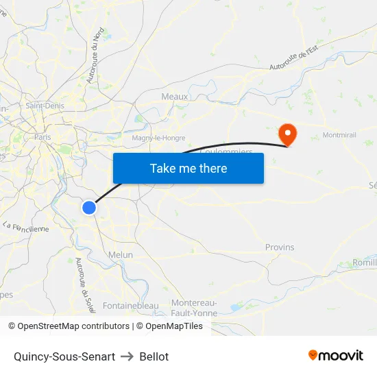Quincy-Sous-Senart to Bellot map