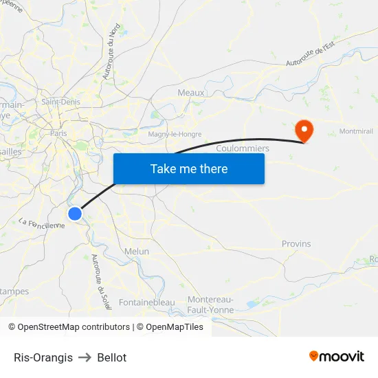 Ris-Orangis to Bellot map