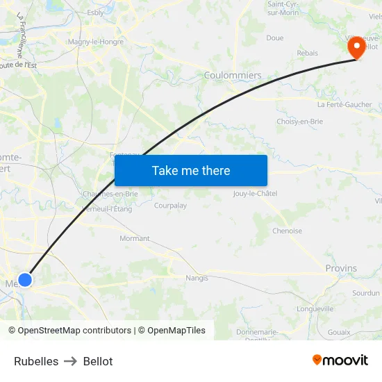 Rubelles to Bellot map