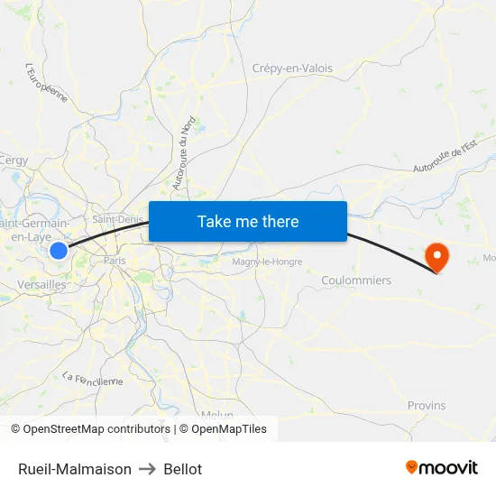 Rueil-Malmaison to Bellot map