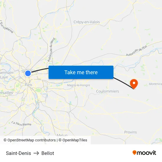 Saint-Denis to Bellot map