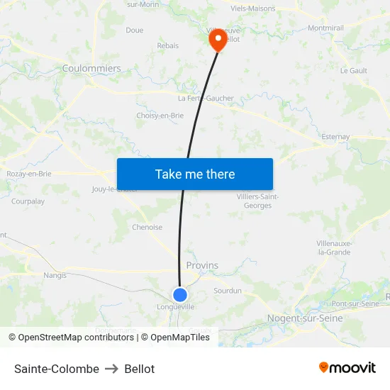 Sainte-Colombe to Bellot map