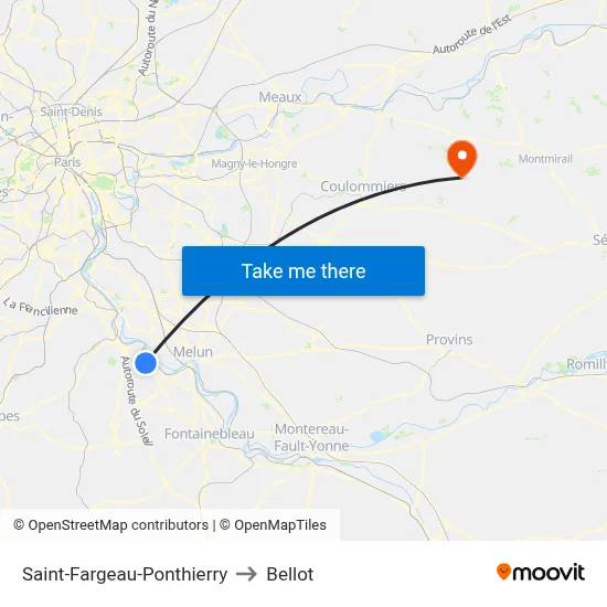 Saint-Fargeau-Ponthierry to Bellot map